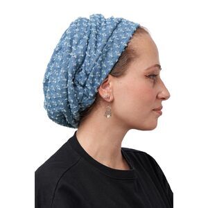 3298 Ermandina Denim Head Covering For Women Tichel Slouchy Beanie Beret Snood